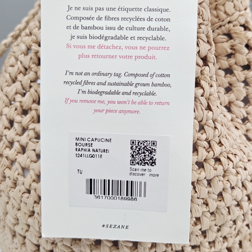 NWT SEZANE CAPUCINE MINI BAG - NATURAL RAFFIA - Picture 3 of 9